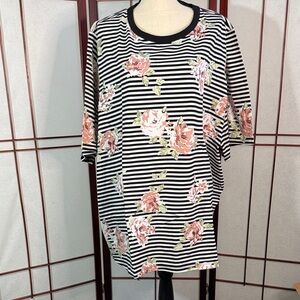 Floral Striped Short Sleeve Women's Top